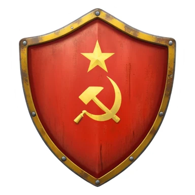 generate a very realistic metal shield with the USSR flag sticker