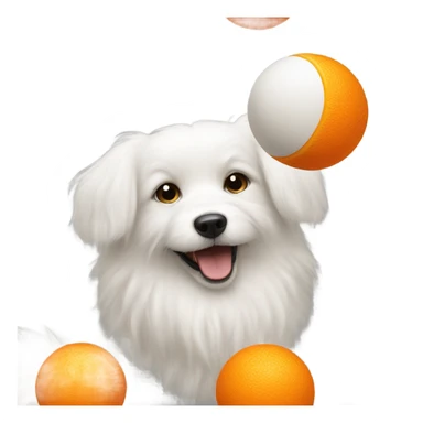 White fluffy dog with orange ball sticker