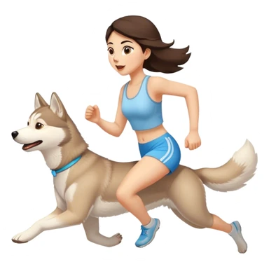 Fille, brune qui court avec son HUSKY beige clair sticker