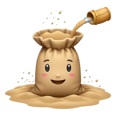 apple style emoji of a sandbag with sand pouring out, minimalistic sticker