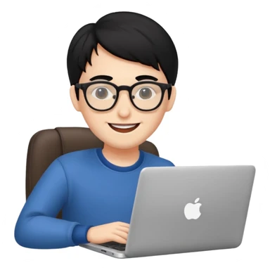 make an emoji of a happy malenerd  black hair developer behind laptop sticker