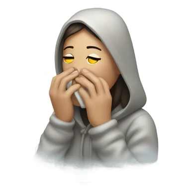 Shivering woman with breath sticker