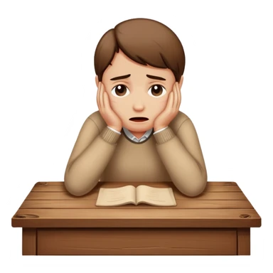 person sitting at a vintage wooden desk crying sticker