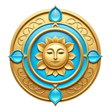 Un libro book dorado y azul celeste con detalles esmeralda, bordes luminosos y un símbolo de círculo zen, loto en la portada, irradiando presencia, tranquilidad y despertar espiritual. portada de libro sticker