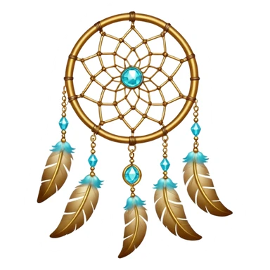 Star-shaped golden bright divine shimmering shiny sparkly glittery glowing glossy dreamcatcher with cyan beads sticker
