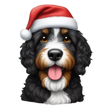 Bernedoodle Brindle dog wearing a Santa hat sticker