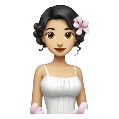 Pretty young Lady with black hair flowers in hair white dress surrounded by flowing water sticker