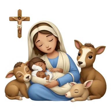 Marie, Joseph, petit bébé Jesus, et les animaux font tous dodo sticker