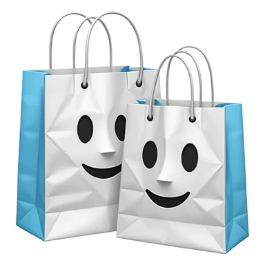 A 3D emoji of two white paper shopping bags, one large and one small, s sticker