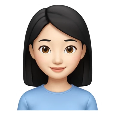 Apple Memoji style, young Asian woman, almond eyes, black hair,
smiling, smooth 3D render, soft gradients, white background,
square format, no text
 sticker