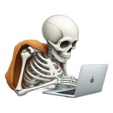 Tired Skeleton with laptop in hoodie sticker