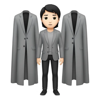 asian young man with long curtains style black hair in grey blazer and black t-shirt  sticker
