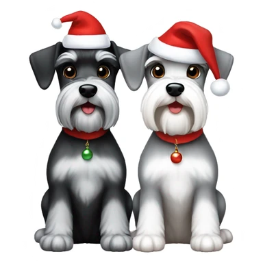 2 miniature schnauzers, 1 grey and one black and white, wearing Christmas hats  sticker