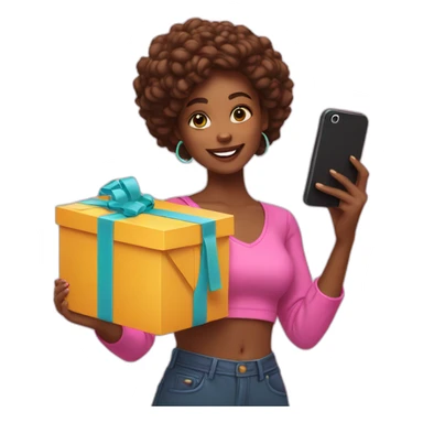influencer taking a selfie holding a bright box in her arms sticker