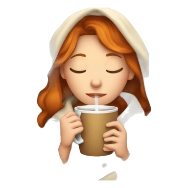girl with Ginger hair inside a blanket sipping coffee eyes closed sticker