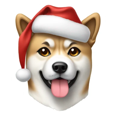 Akita wearing christmas hat with a bow sticker