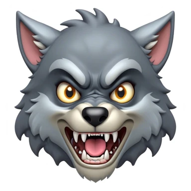 Cinematic Comical Werewolf Portrait Emoji, with a whimsically exaggerated lupine face in vivid moonlit grays and silvers, head cocked in a dramatically shocked expression with comically oversized, wide eyes and a playful snarl, simplified yet hilariously expressive, highly detailed with a soft cartoonish glowing outline capturing the mischievous humor of a werewolf mid-transformation! sticker