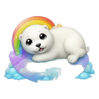harp seal pup with a rainbow sticker