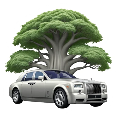 Rolls-Royce Phantom (2022) – cinematic-realistic Rolls-Royce Phantom emoji, its polished silver frame glistening under the sun as it glides down a winding, tree-lined road. The iconic Spirit of Ecstasy hood ornament stands proudly, the V12 engine hums silently  sticker