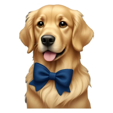 Golden retriever with a navy blue bow sticker