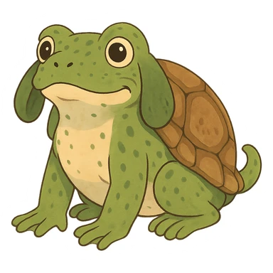 ghibli style whimsical animal blending frog, tortoise, and dog traits sticker