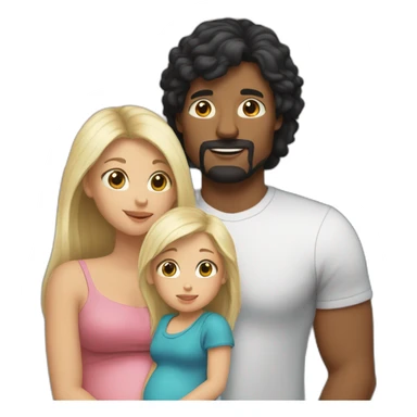 the dad has black hair, the mum has long Brown hair and is pregnant, the baby girl has short blond hair sticker