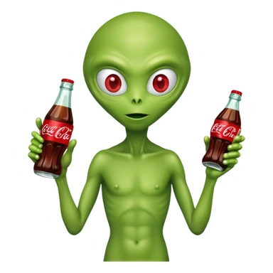 green alien holding a Coca-Cola bottle sticker