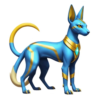 Modern futuristic shiny colorful Anubis-Sphynx-Lombax-Zeraora-Renamon-fusion (full body) sticker