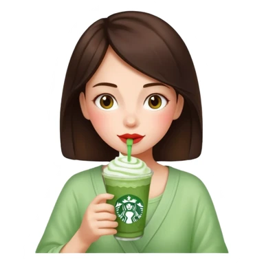 Brunette girl drinking matcha with strawberry cold foam from Starbucks  sticker