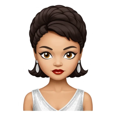 Eartha Kitt with dark brown hair, white sequin outfit sticker