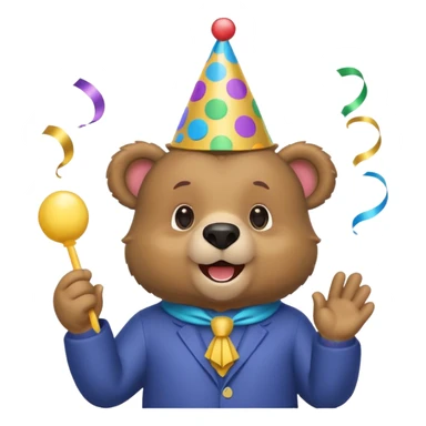 Partying bear cub with confetti and party blower sticker