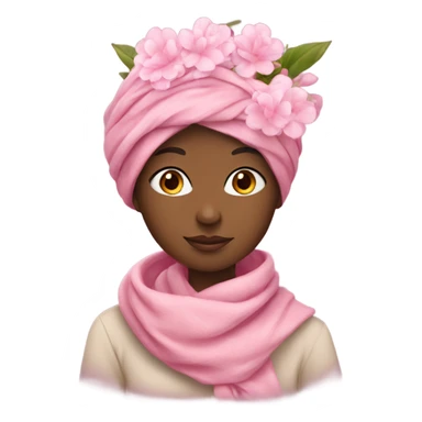 girl with a scarf on her head and a bouquet of pink flowers sticker