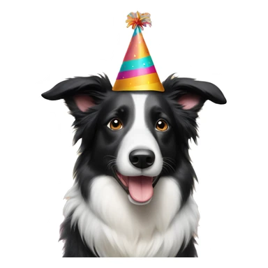 A  happy Australian Border Collie with a half-black, half-white face wearing a Birthday Party Hat.  sticker