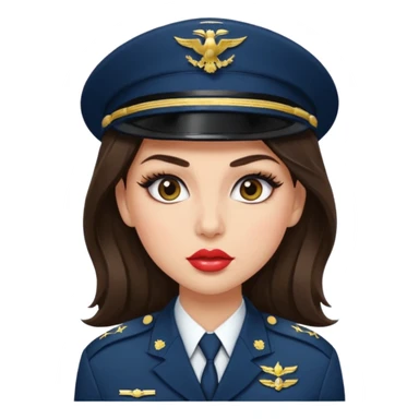 Emoji of a brunette girl in the military with big eyelashes, big lips with gloss, and a sassy face  sticker