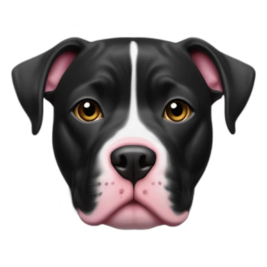 Black pitbull with pink mark on upper nose, with a thin white line from nose to forehead sticker