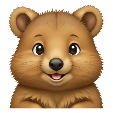 cinematic-quokka-realistic-full-body-standing on its hind legs hunched over-emoji,-small-round-frame-balanced-on-tiny-strong-hind-legs,giant fluffy cheeks large smile-fluffy-brown-fur-radiating-a-warm-softness,-big-round-eyes-filled-with-joy-and-innocence,-tiny-clawed-paws-held-close-to-chest,-cheerful-smile-exuding-endearing-happiness,-simplified-yet-realistic-focused-features,-highly-detailed,-glowing-with-a-sunny-warmth sticker