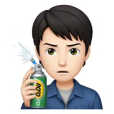 Gojo Satoru using a can of raid bug spray looking disgusted sticker