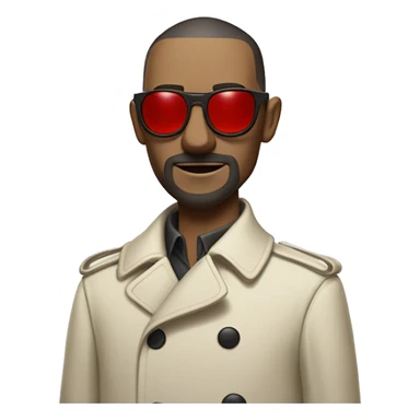 <excerpt>
A 1930s white man with real buzz cut Black hair, beard stubble donning small red tinted sun glasses in a dirty white trench coat, is serious.
</excerpt> sticker