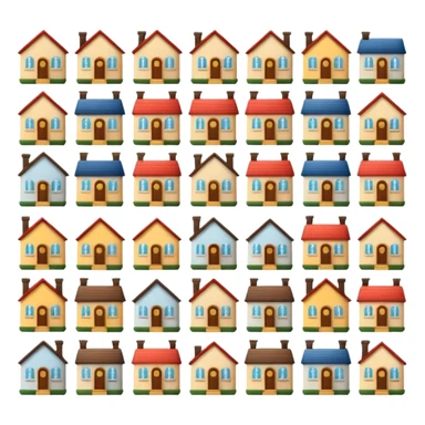 design 20 different emojies of houses, everything from small houses to giant mansions sticker