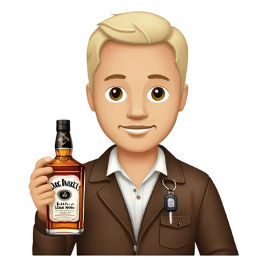 A drunk man with a bottle of Jack Daniel’s and car keys sticker
