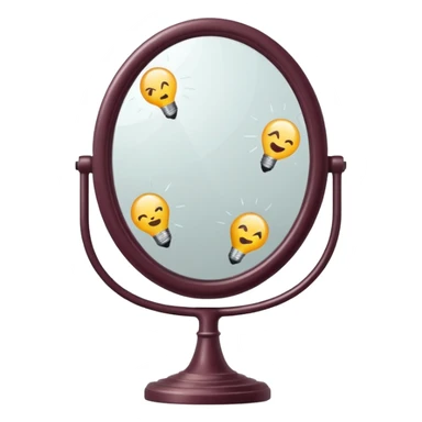 Minimalist emoji-style sticker of a vanity mirror with dim bulbs and cracked glass, words “Am I real yet?” smeared in dusty lipstick tone


 sticker