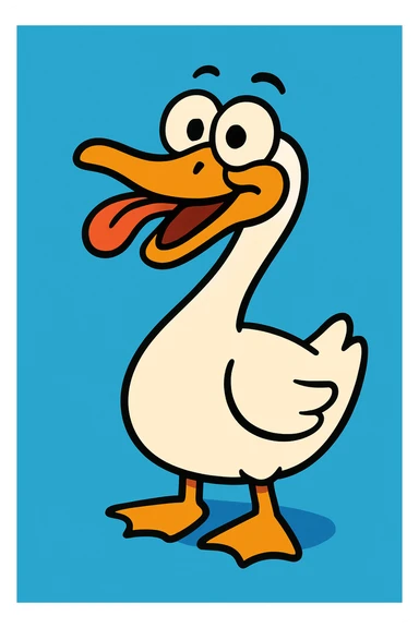 a silly goose, making a funny face, simple and cute, cartoon style sticker