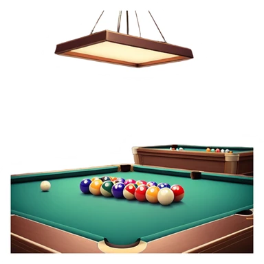 A well-arranged pool table with colorful billiard balls neatly placed, and a cue stick poised to take a shot. The setting is a dimly lit room with a focused atmosphere, highlighting the precision and strategy involved in the game of billiards. sticker