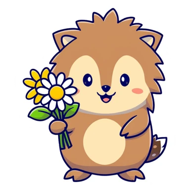 hedgehog holding a bouquet of daisy flowers sticker