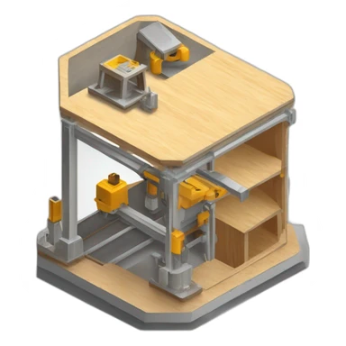 isometric hexagon transparent solid borders containing indoor creative factory woodshop metalshop people active working cnc machine tools simple clean industrial makerspace concrete #edc31b  sticker