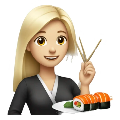 Blonde girl with long hair eating sushi sticker