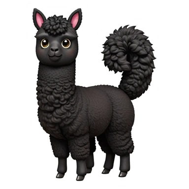 cinematic-[black alpaca]-realistic-full-body-standing-emoji,-tail-flicking-lazily,-head-tilted-dramatically,-curly-[black]-coat,-simplified-yet-realistic-focused-features,-highly-detailed,-glowing-with-an-almost-sarcastic-glow sticker