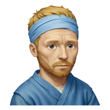 van gogh paints on a canvas. right ear is bandaged. sticker