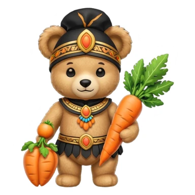 teddy bear Upper, wearing black mayan ancient custome, with carrot half body sticker