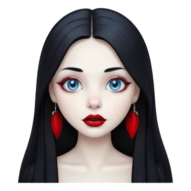 Gothic girl, pale ghost skin, light blue eyes, red round lips and long straight black hair. sticker